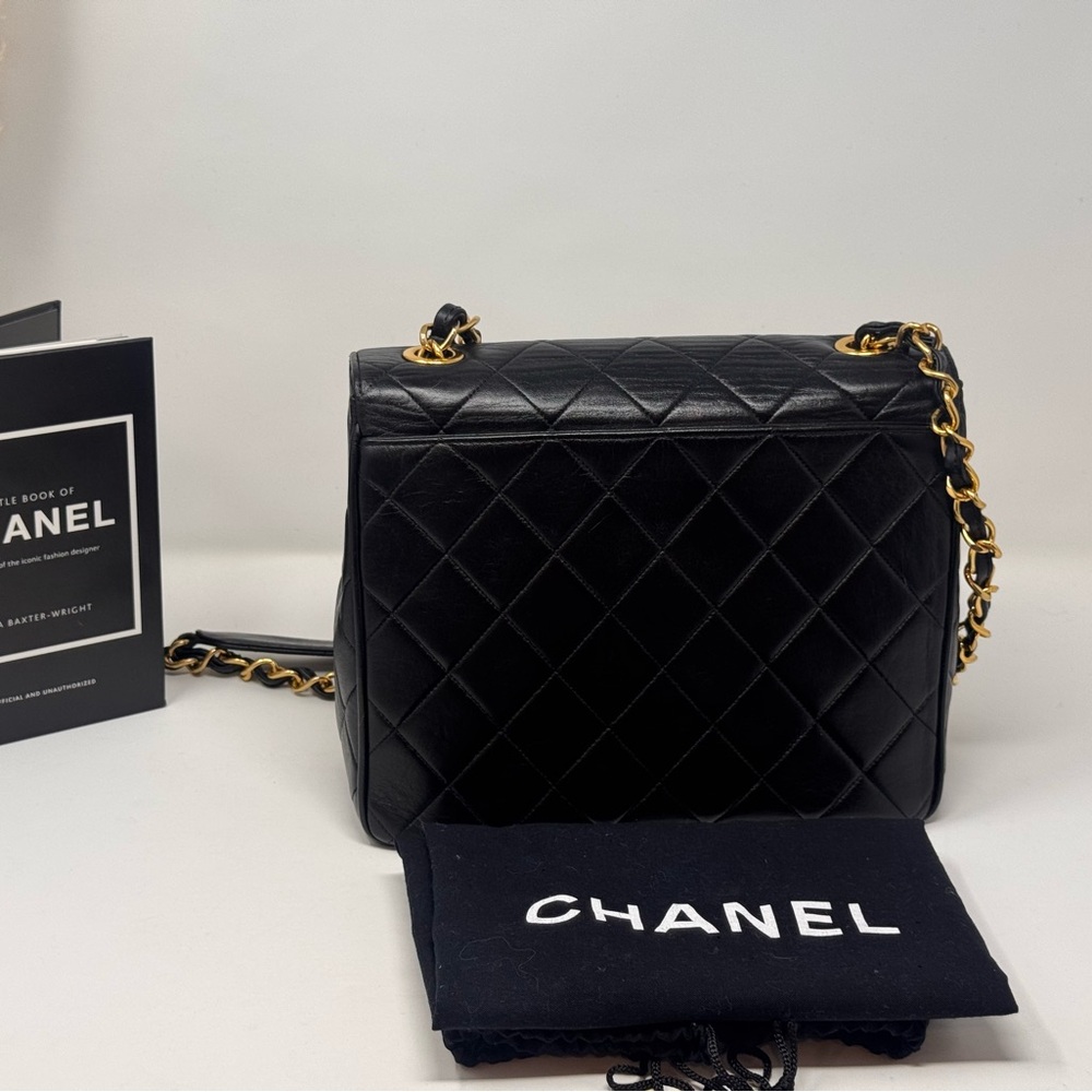 💯💎Authentic💎CHANEL Rare Black Lambskin XL CC Quilted Flap Bag 24k GP Hardware - Picture 13 of 13